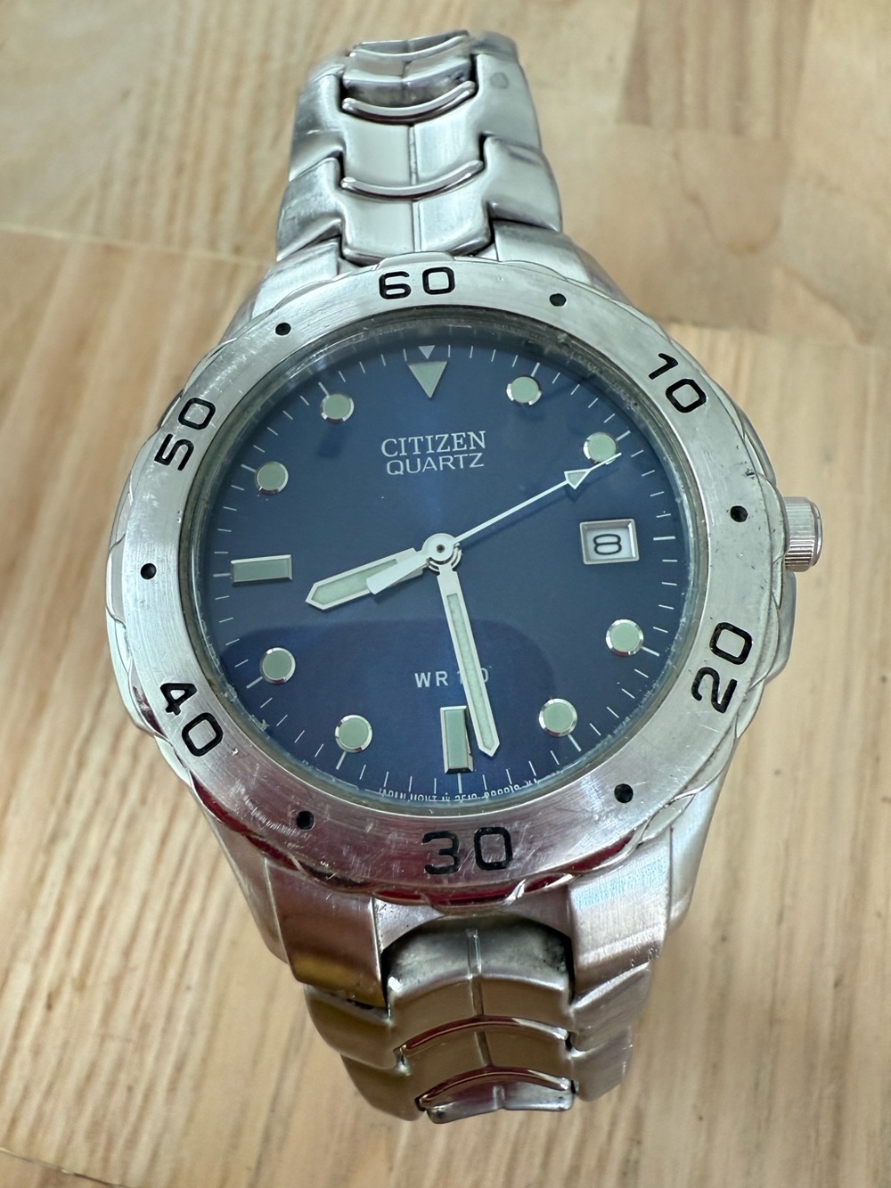 Citizen mens blue dial stainless steel watch NEW BATTERY